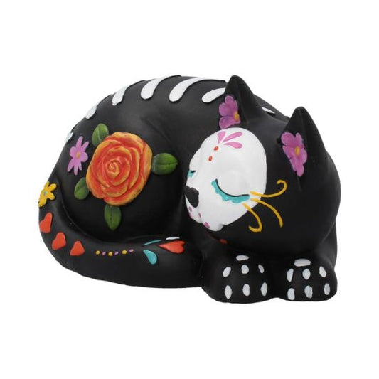 Sleepy Sugar Figurine Mexican Day of the Dead Sugar Skull Cat Ornament