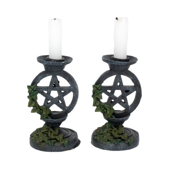 Aged Pentagram Candlestick Holders